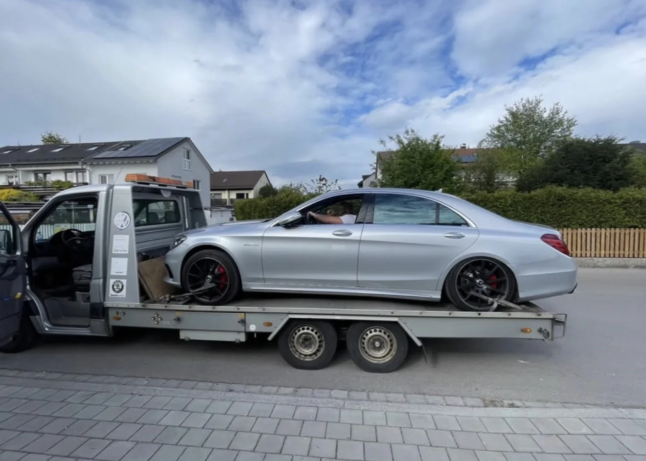 Mercedes – secured on the flatbed